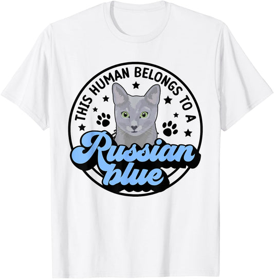 Human Belongs To Russian Blue Cat Owner Russian Blue Cat Mom T-Shirt - T-Shirt | White