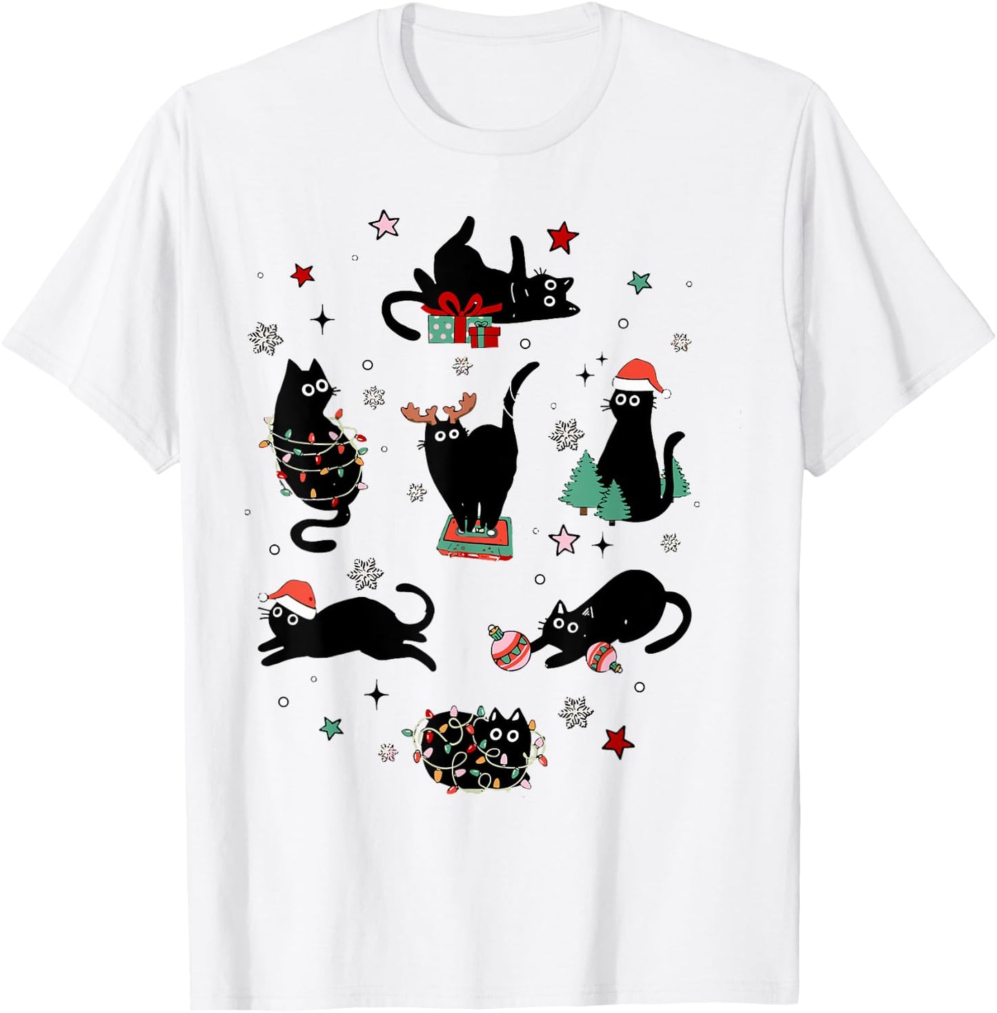 Santa Cat Light Gorgeous Reindeer Pajama Christmas Cat Lover T-Shirt - T-Shirt | White