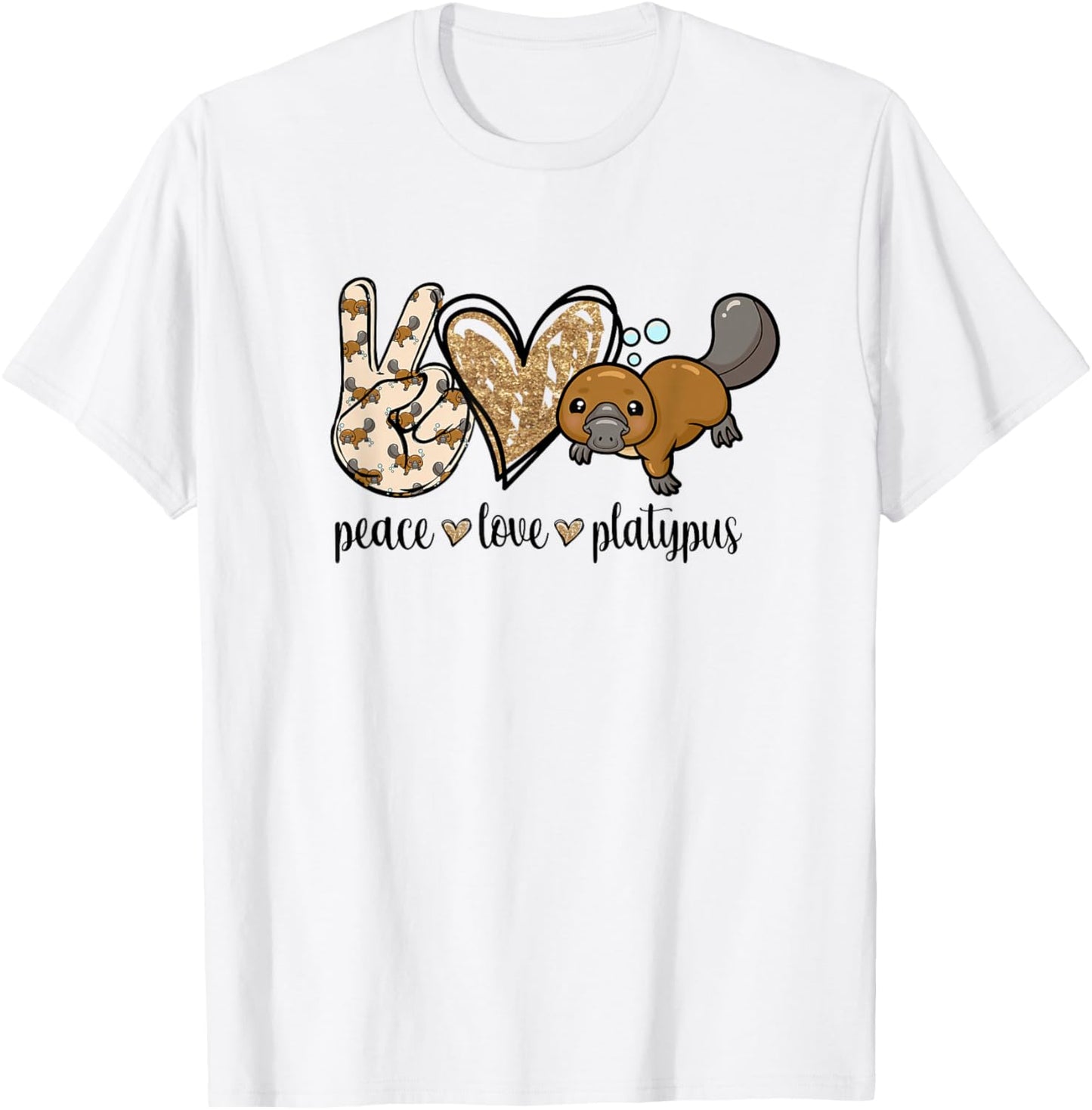 Girls Cute Kawaii Peace Love Platypus Lover T-Shirt - T-Shirt | White
