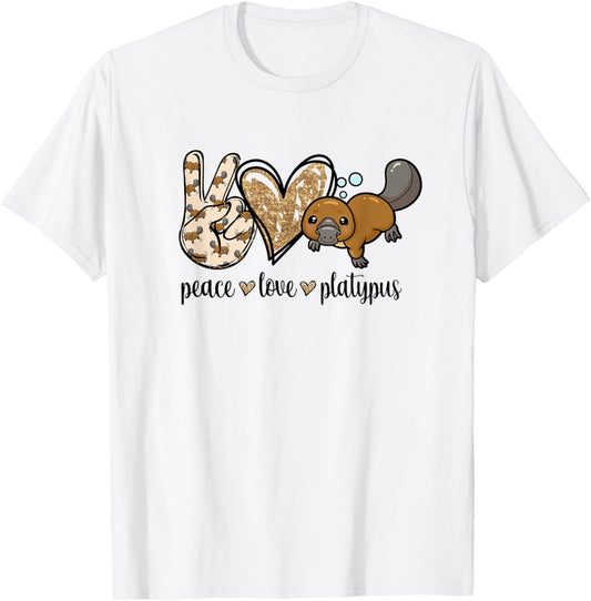 Girls Cute Kawaii Peace Love Platypus Lover T-Shirt - T-Shirt | White