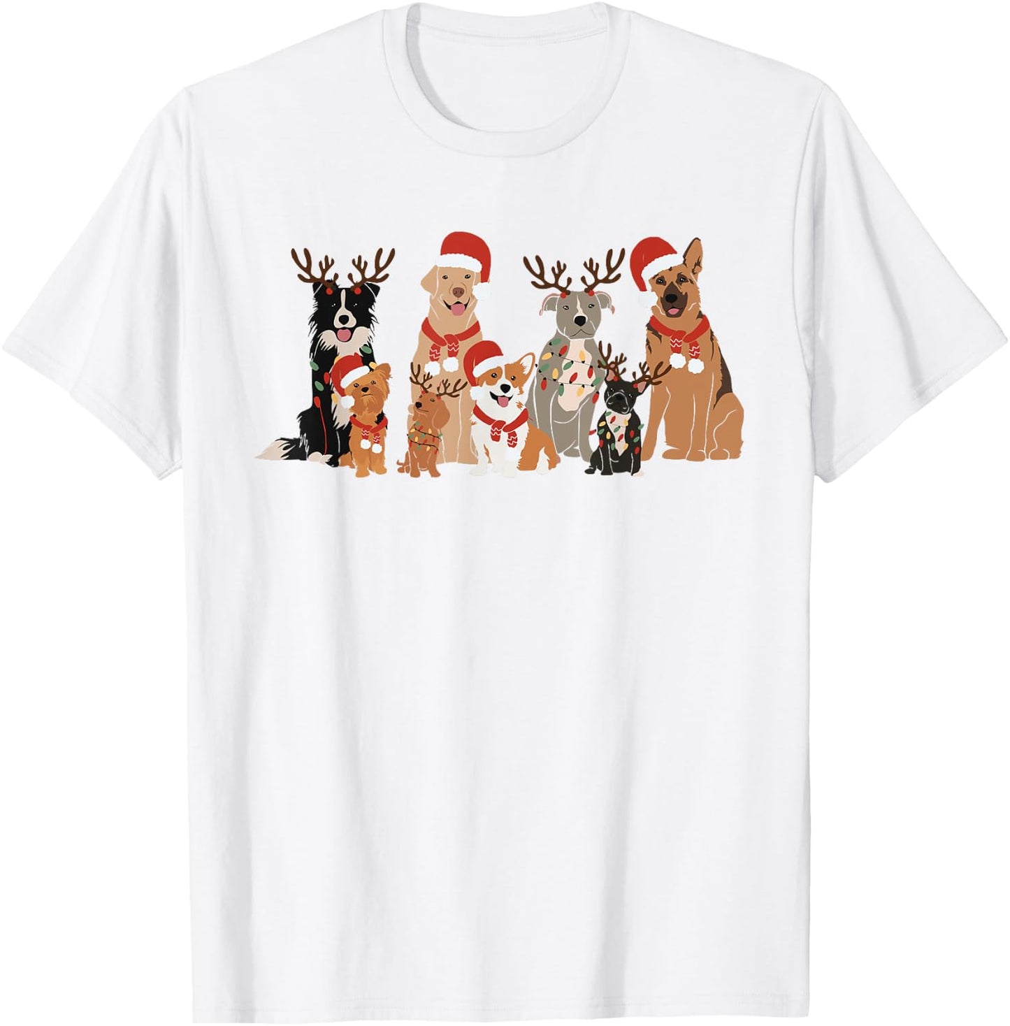 Christmas Dogs Squad Reindeer Santa Lights Dog Owner T-Shirt - T-Shirt | White