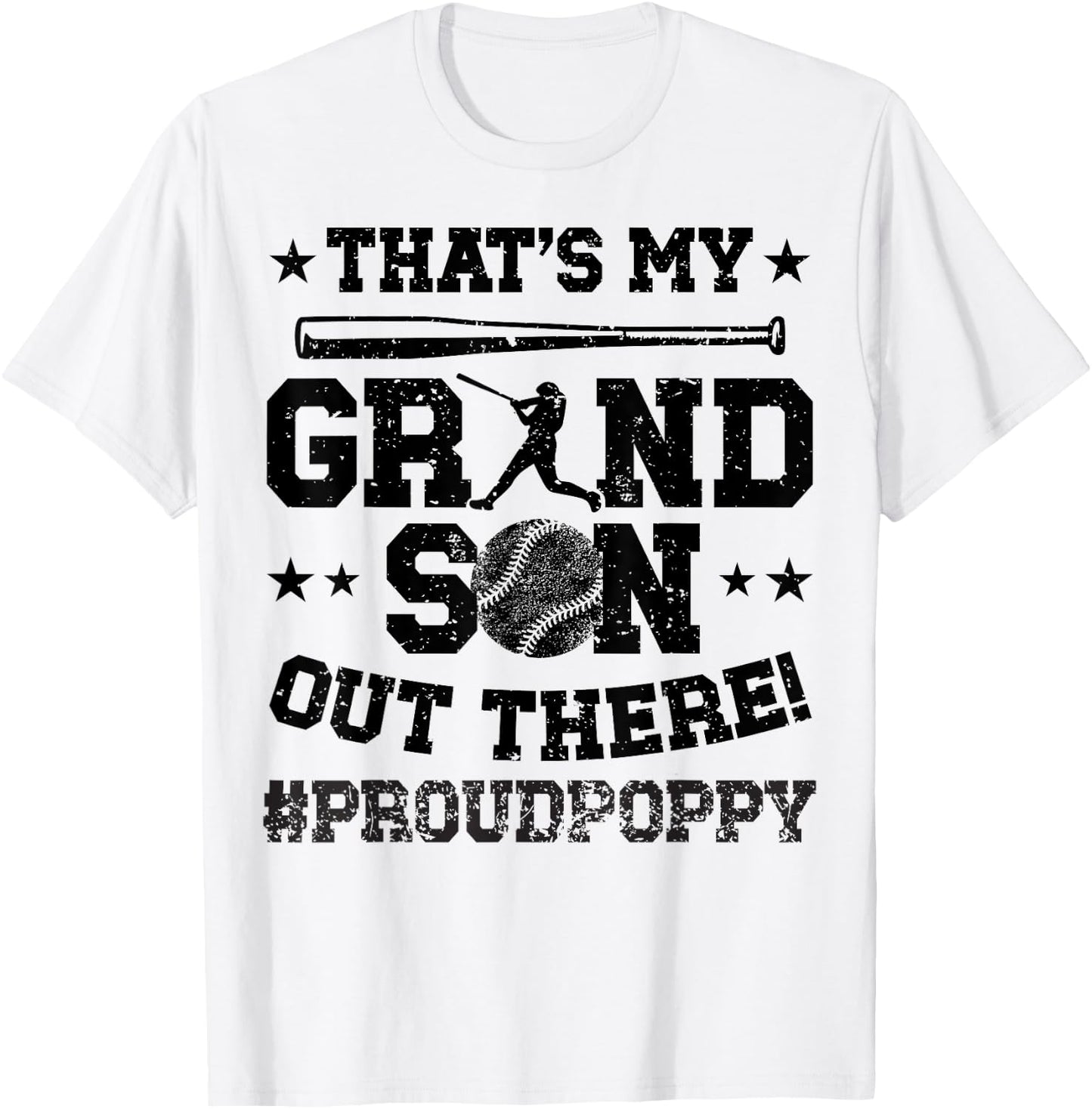 That's My Grandson Baseball Poppy Of A Baseball Player T-Shirt - T-Shirt | White