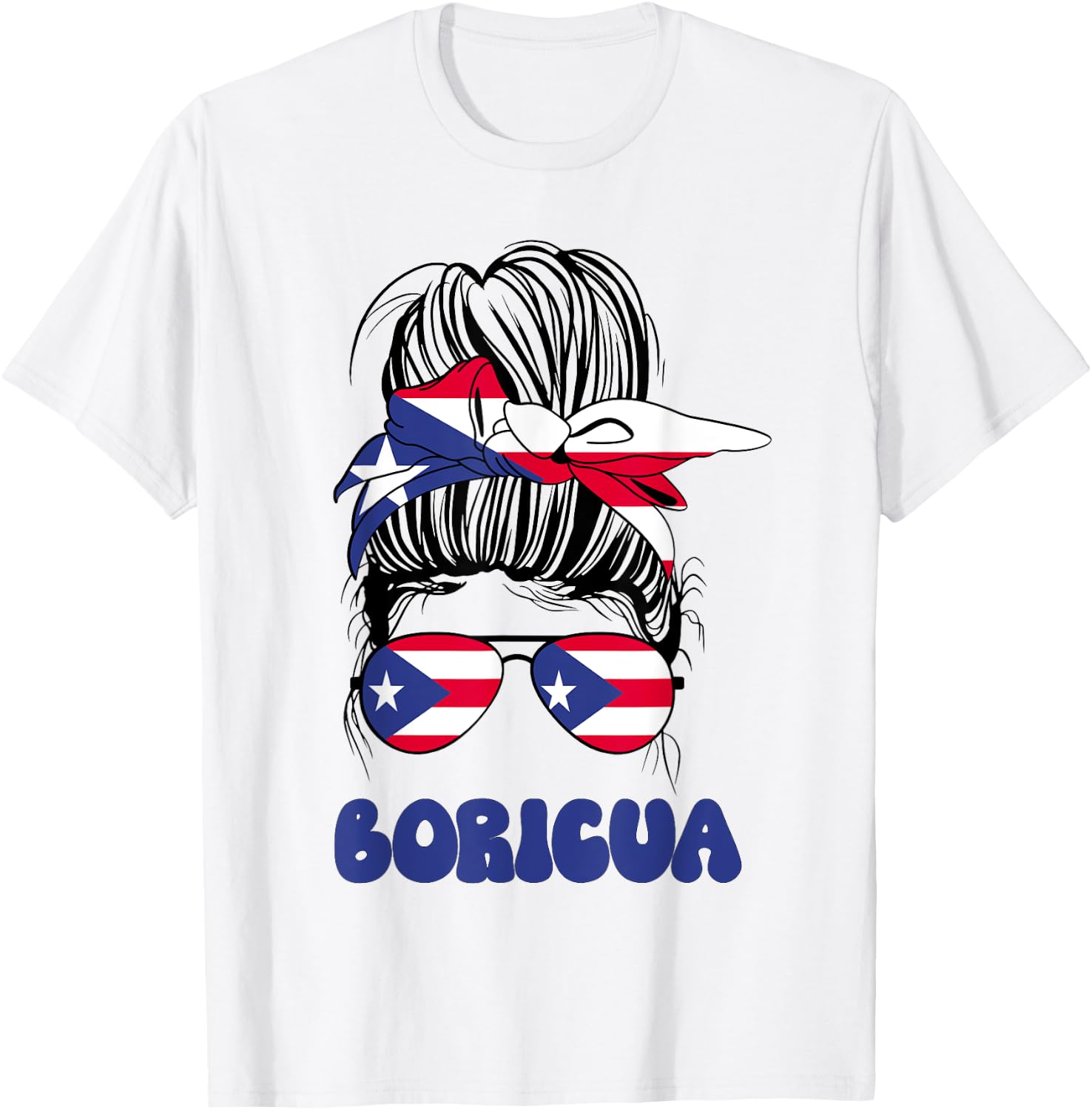 Boricua Puerto Rican Girl Messy Bun, Pride Puerto Rico Flag T-Shirt - T-Shirt | White