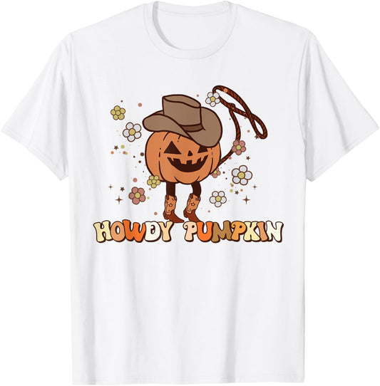 Howdy Pumpkin Rodeo Western Fall Southern Halloween T-Shirt - T-Shirt | White