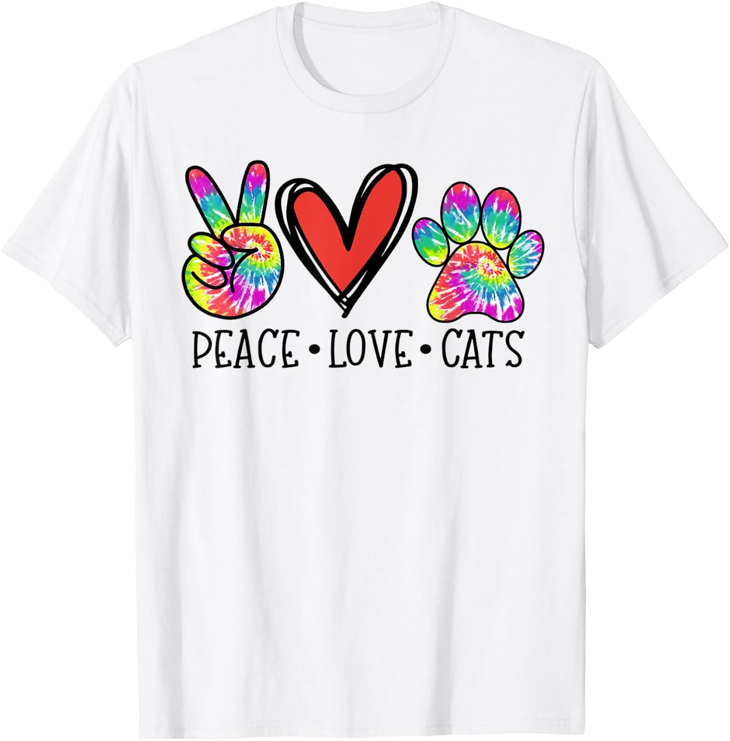 Peace Love Cats Paws Tie Dye Rainbow Animal Rescue T-Shirt - T-Shirt | White