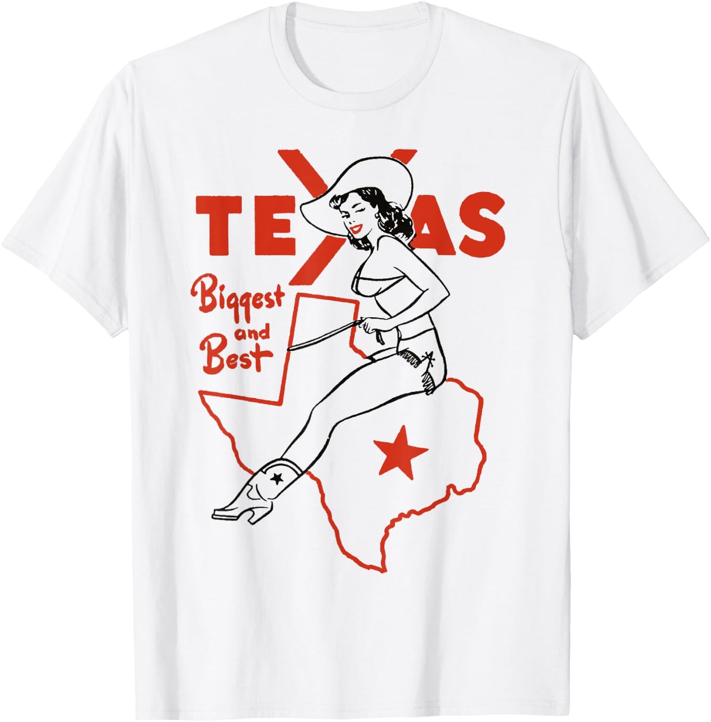 Vintage Rodeo Texas Pride Boots & Bikini Pin-Up Cowgirl T-Shirt - T-Shirt | White