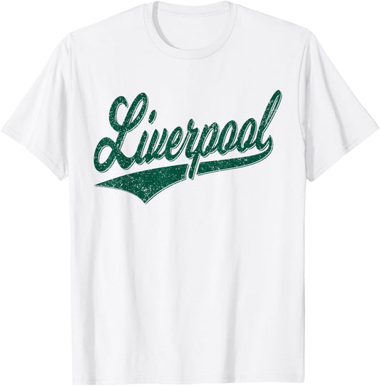 Liverpool England Varsity Script Classic Sport Jersey Style T-Shirt - T-Shirt | White
