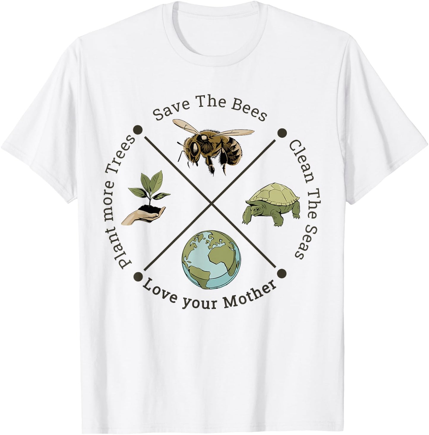 Earth Day Save the Bees Plant More Trees Clean the Seas T-Shirt - T-Shirt | White