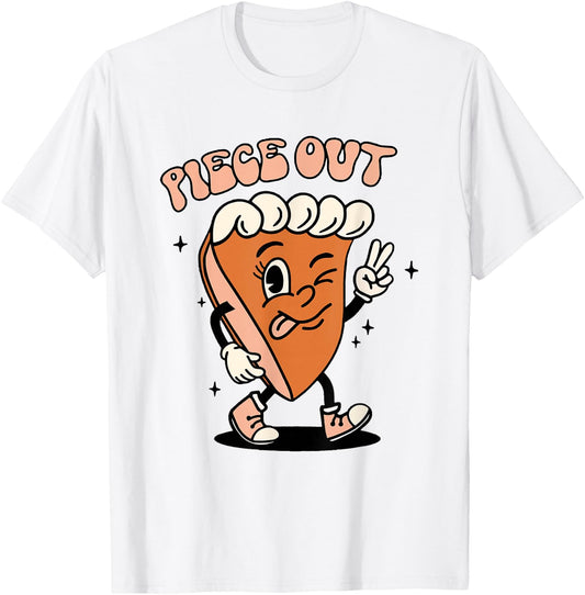 Vintage Piece Out Fall Autumn Funny Thanksgiving Pumpkin Pie T-Shirt - T-Shirt | White