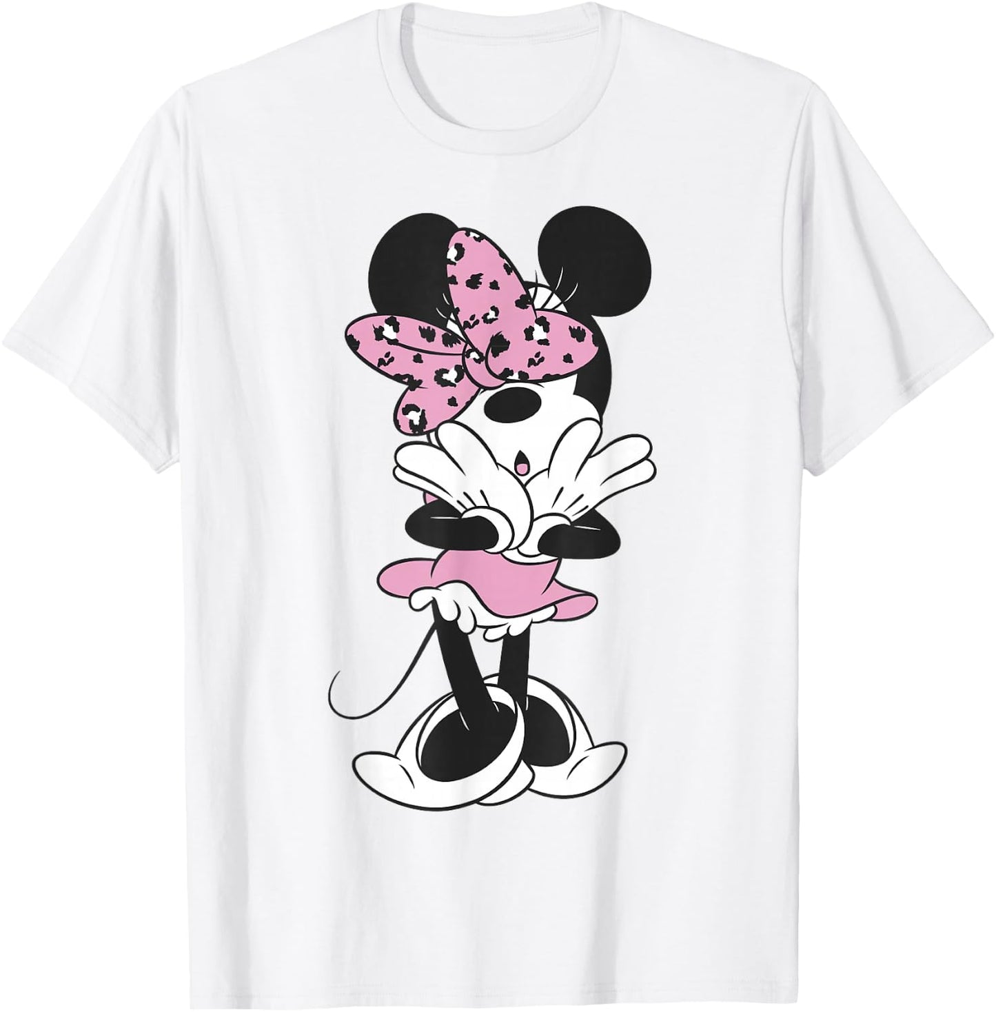 Disney Minnie Mouse Leopard Pink Bow Cutie Portrait T-Shirt - T-Shirt | White