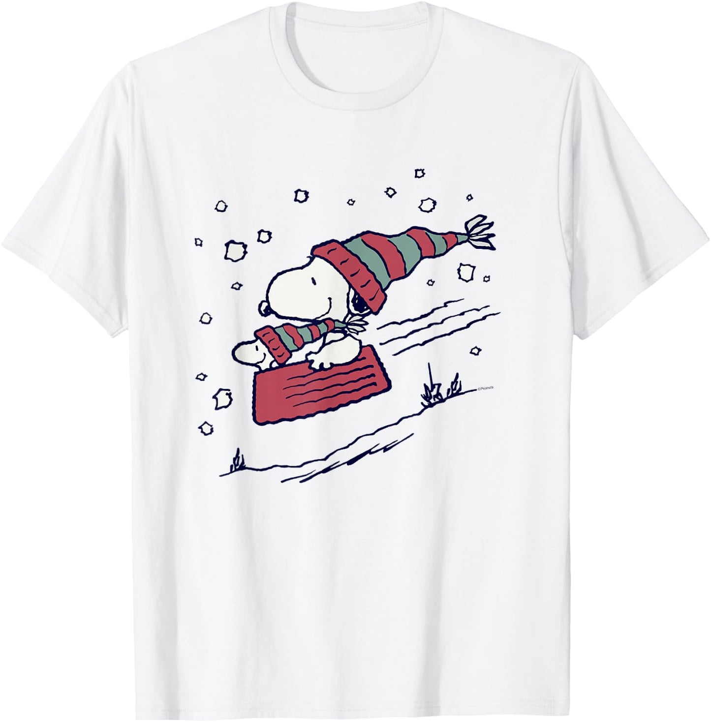 Peanuts - Snoopy Sledding T-Shirt - T-Shirt | White