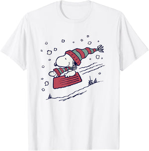 Peanuts - Snoopy Sledding T-Shirt - T-Shirt | White