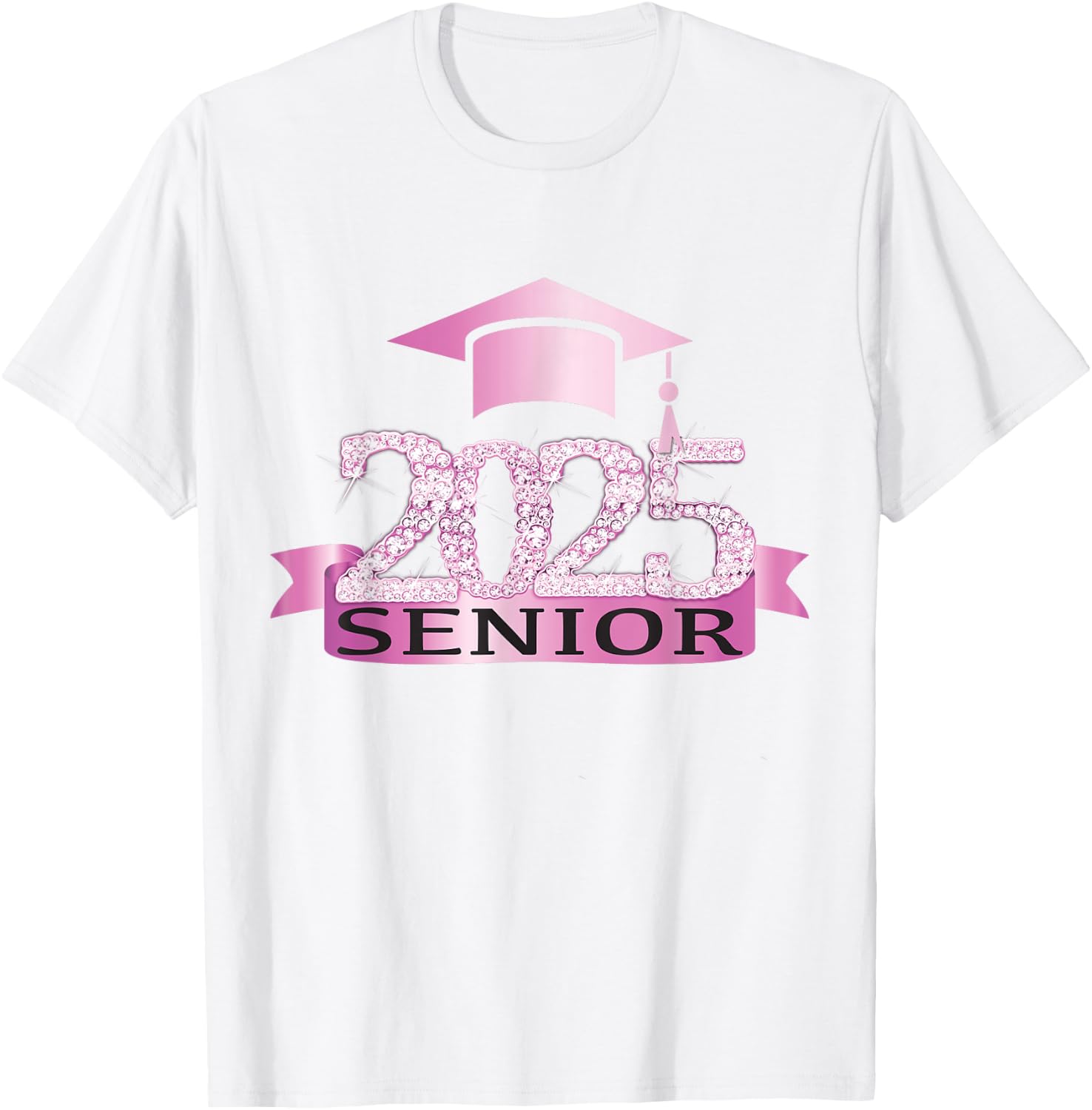 Proud Senior Of 2025 Cap Graduation Year Decor Pink T-Shirt - T-Shirt | White