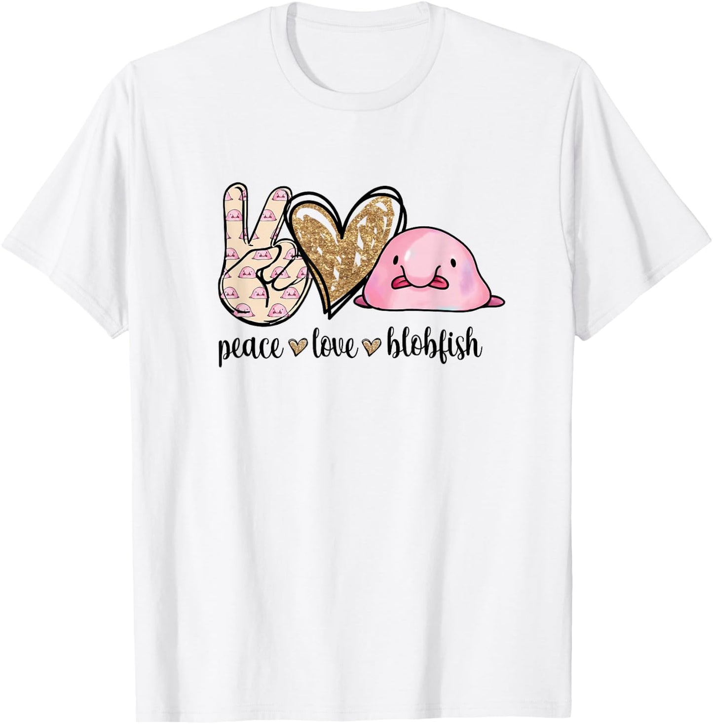 Girls Kids Peace Love Meme Blobfish Lover T-Shirt - T-Shirt | White