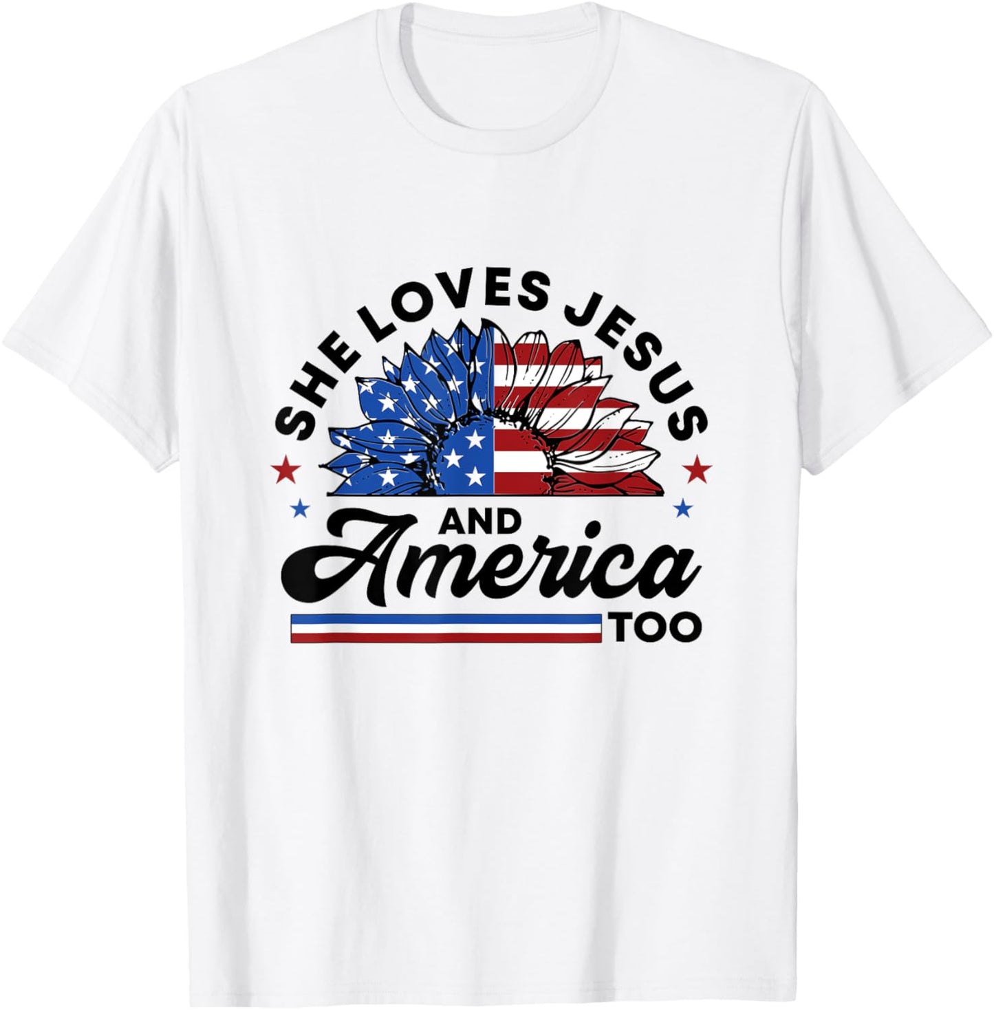 She Loves Jesus And America Too Christian Women US Sunflower T-Shirt - T-Shirt | White