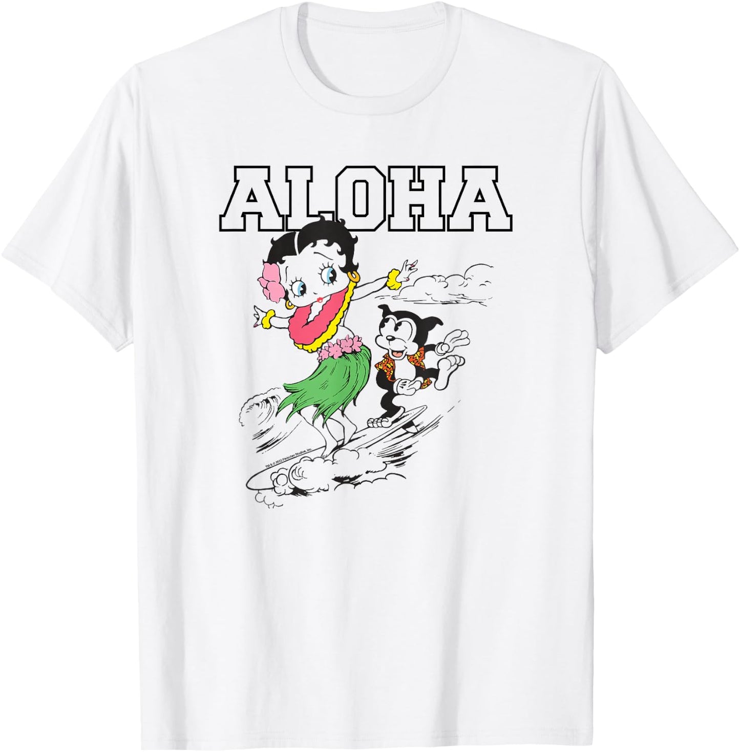 Betty Boop Surfing Aloha Outline Color Pop T-Shirt - T-Shirt | White