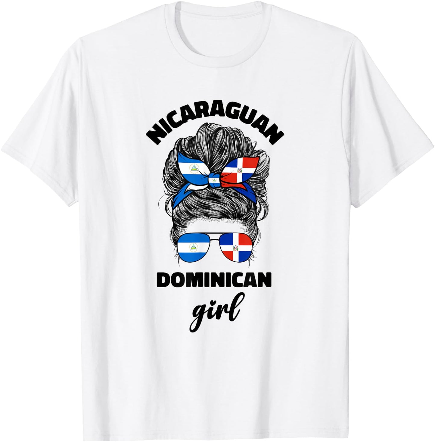 Half Dominican And Nicaraguan Nicaragua Flag Girl Women Mix T-Shirt - T-Shirt | White