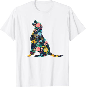 Labrador Retriever Floral Dog Silhouette Graphic T-Shirt - T-Shirt | White
