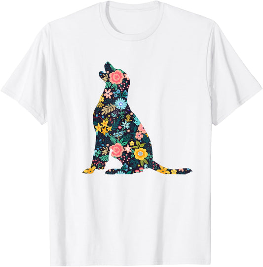 Labrador Retriever Floral Dog Silhouette Graphic T-Shirt - T-Shirt | White