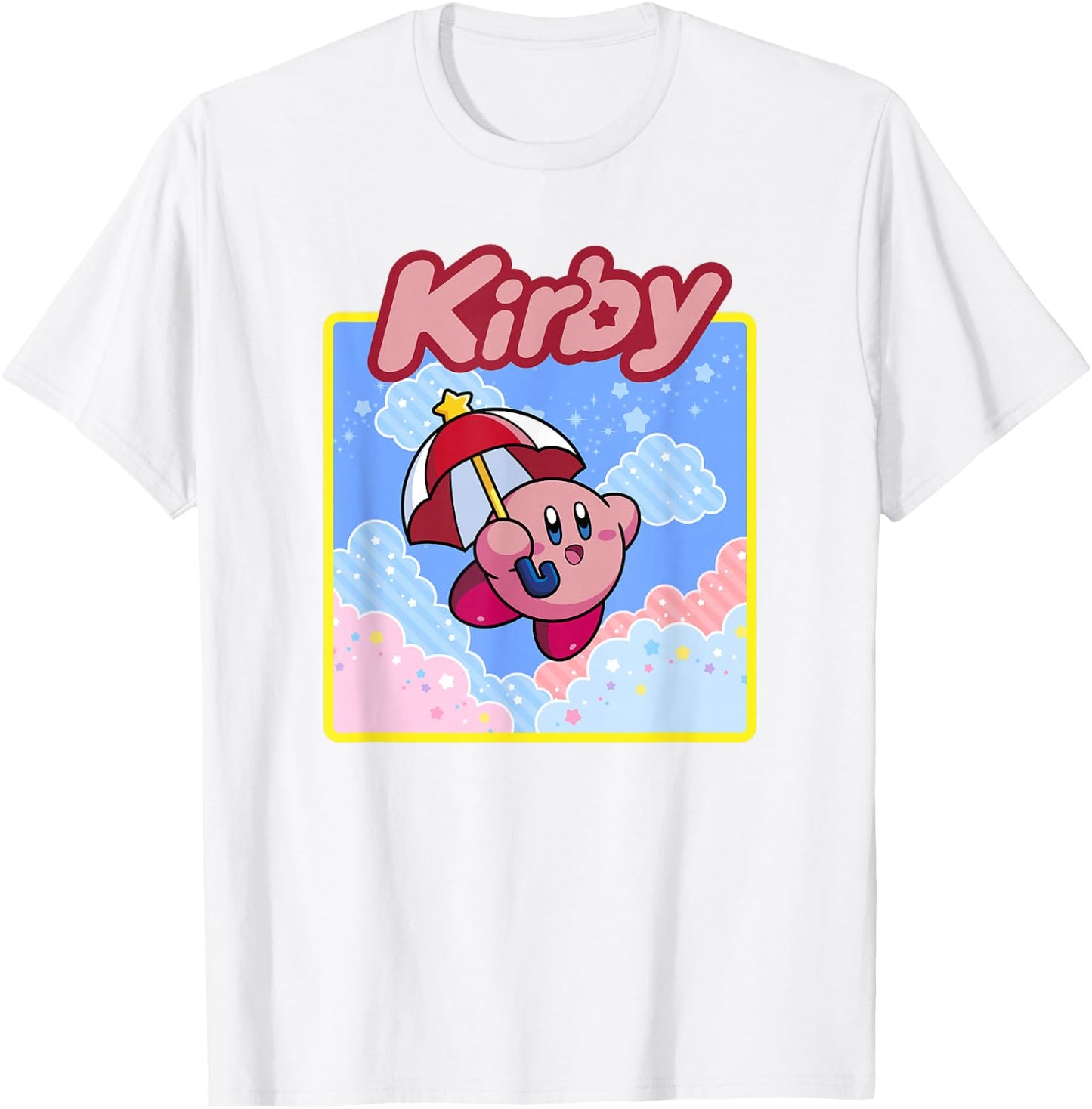 Kirby Floating in The Clouds Pastel Kawaii Nintendo Panel T-Shirt - T-Shirt | White