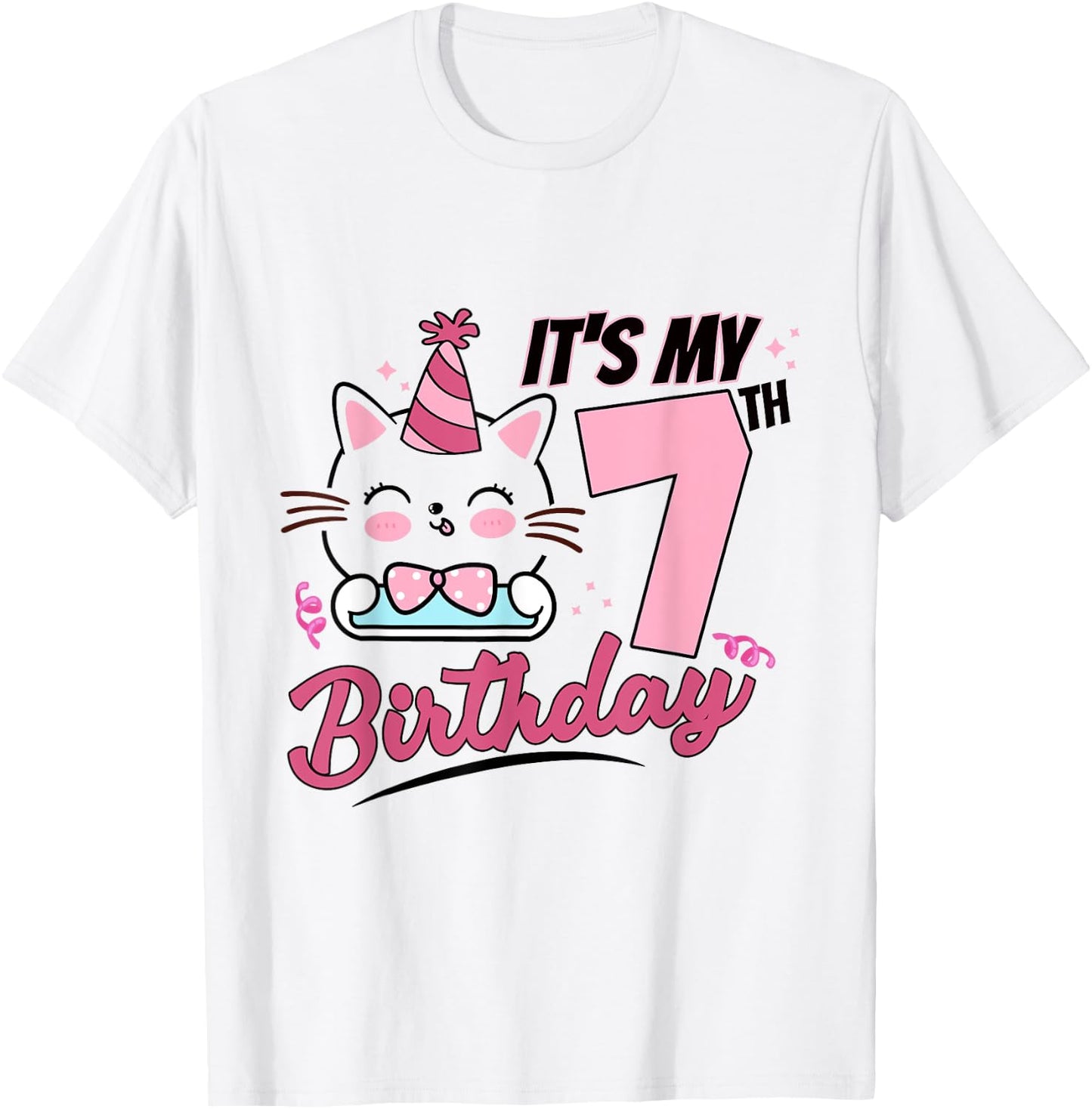 It's My 7th Birthday Cute Cat Kitten 7 Years Old Girls T-Shirt - T-Shirt | White