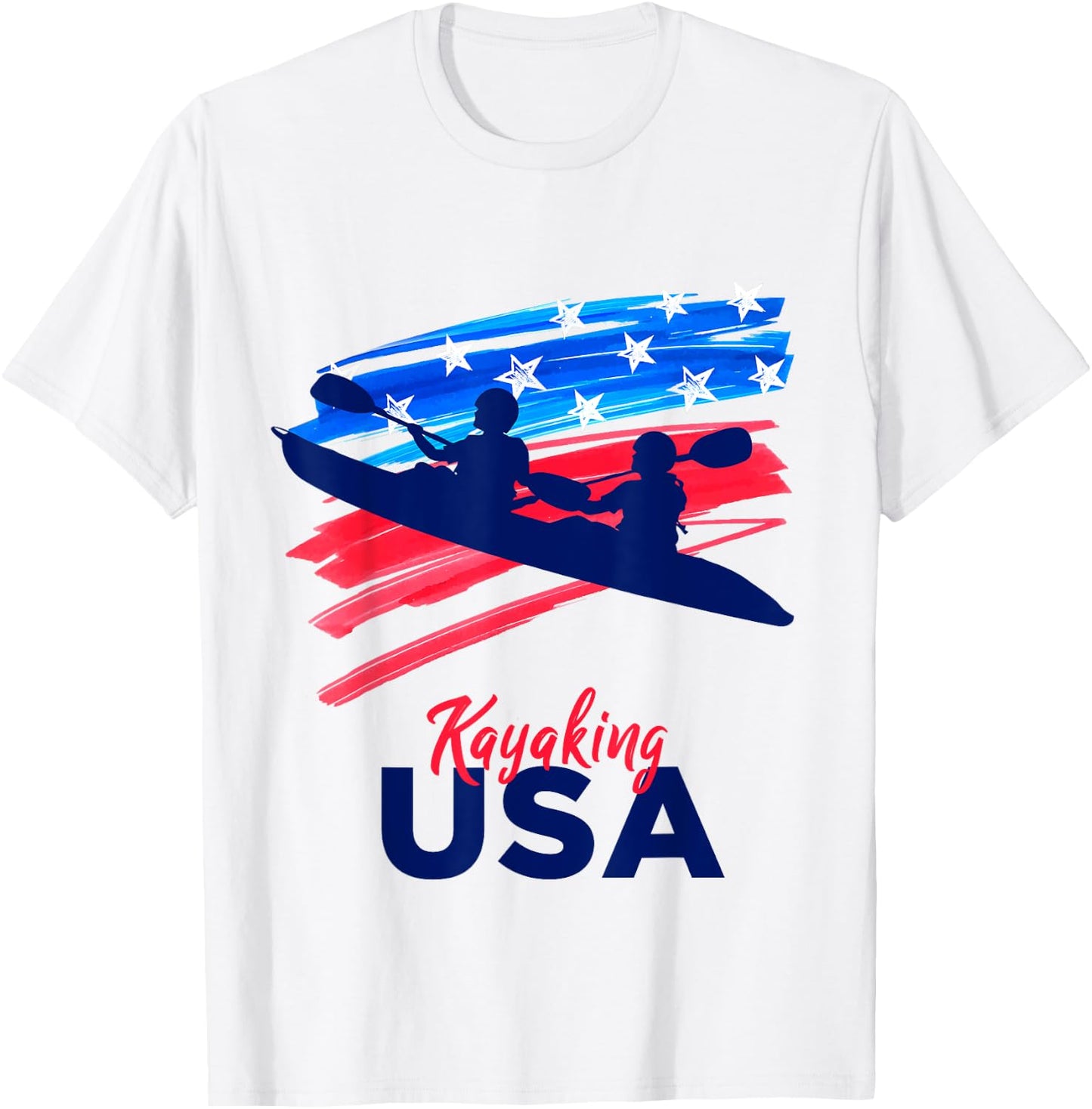 Kayaking Support the Team Kayaking Kayaker USA Flag T-Shirt - T-Shirt | White