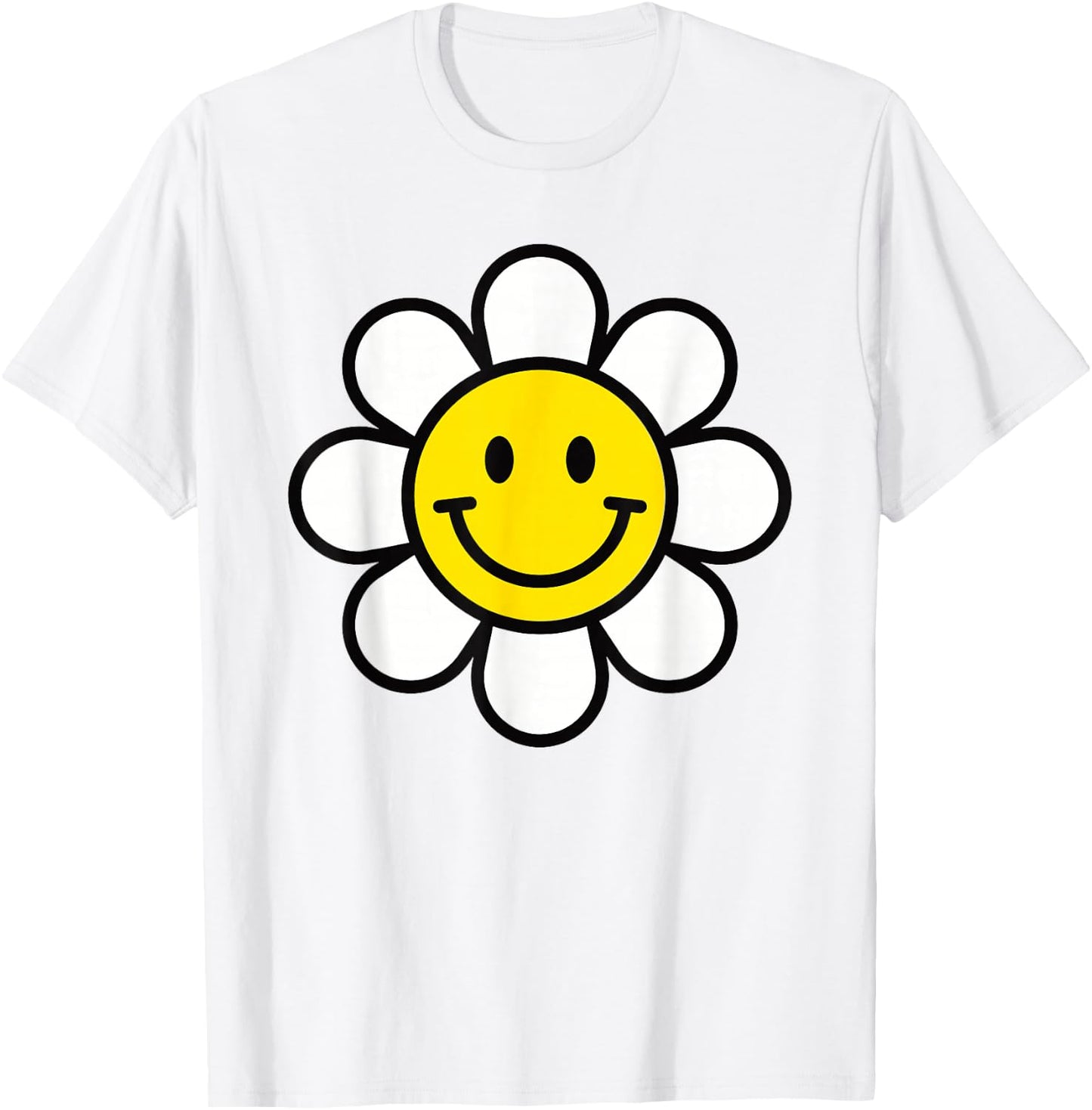 Yellow Happy Smiling Smile Face Daisy Flower Shirt Kids Girl T-Shirt - T-Shirt | White