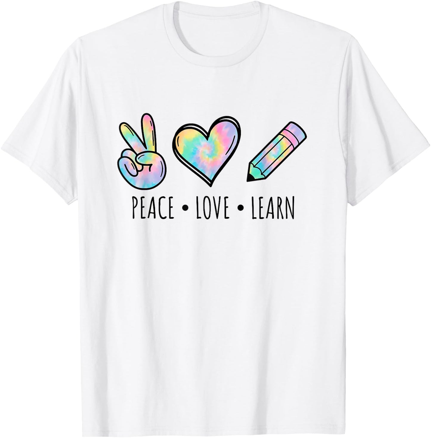 Peace Love Learn Tie Dye Teacher Kids 100th Days Of School T-Shirt - T-Shirt | White