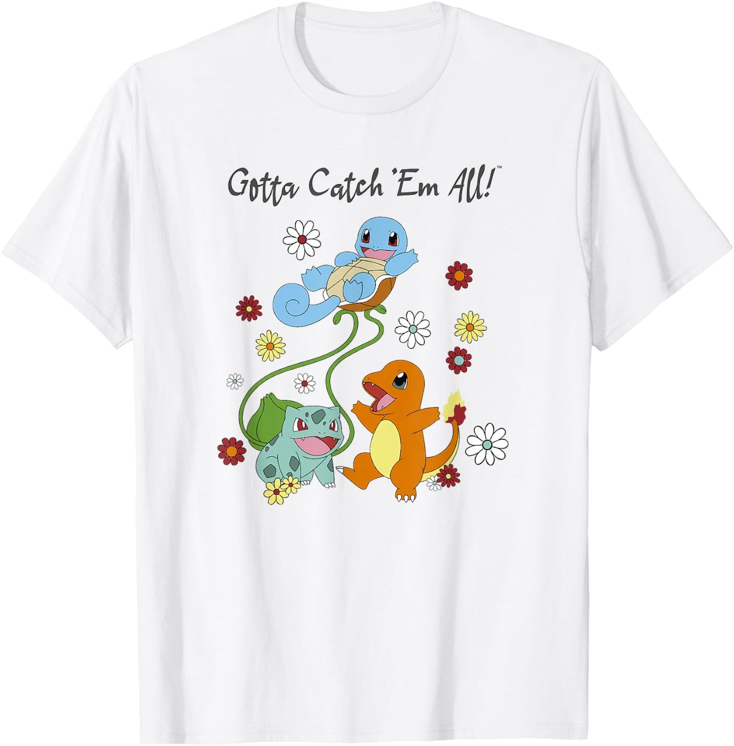 Pokémon Group Shot Starters Gotta Catch' Em All Floral T-Shirt - T-Shirt | White
