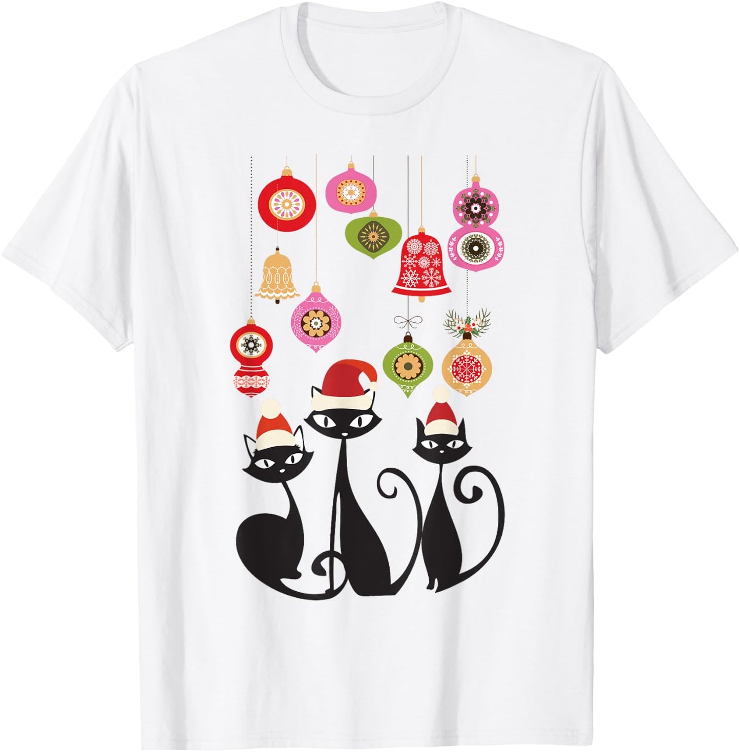 Retro Cat Vintage Mid Century Modern Cat Christmas Ornaments T-Shirt - T-Shirt | White