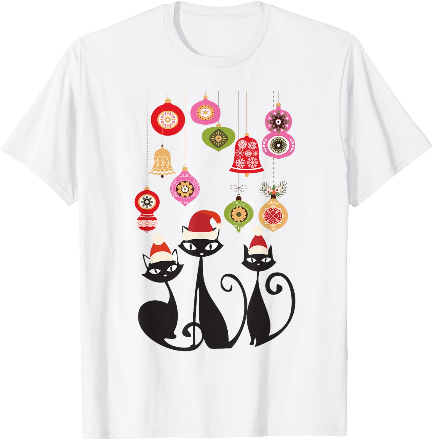Retro Cat Vintage Mid Century Modern Cat Christmas Ornaments T-Shirt - T-Shirt | White