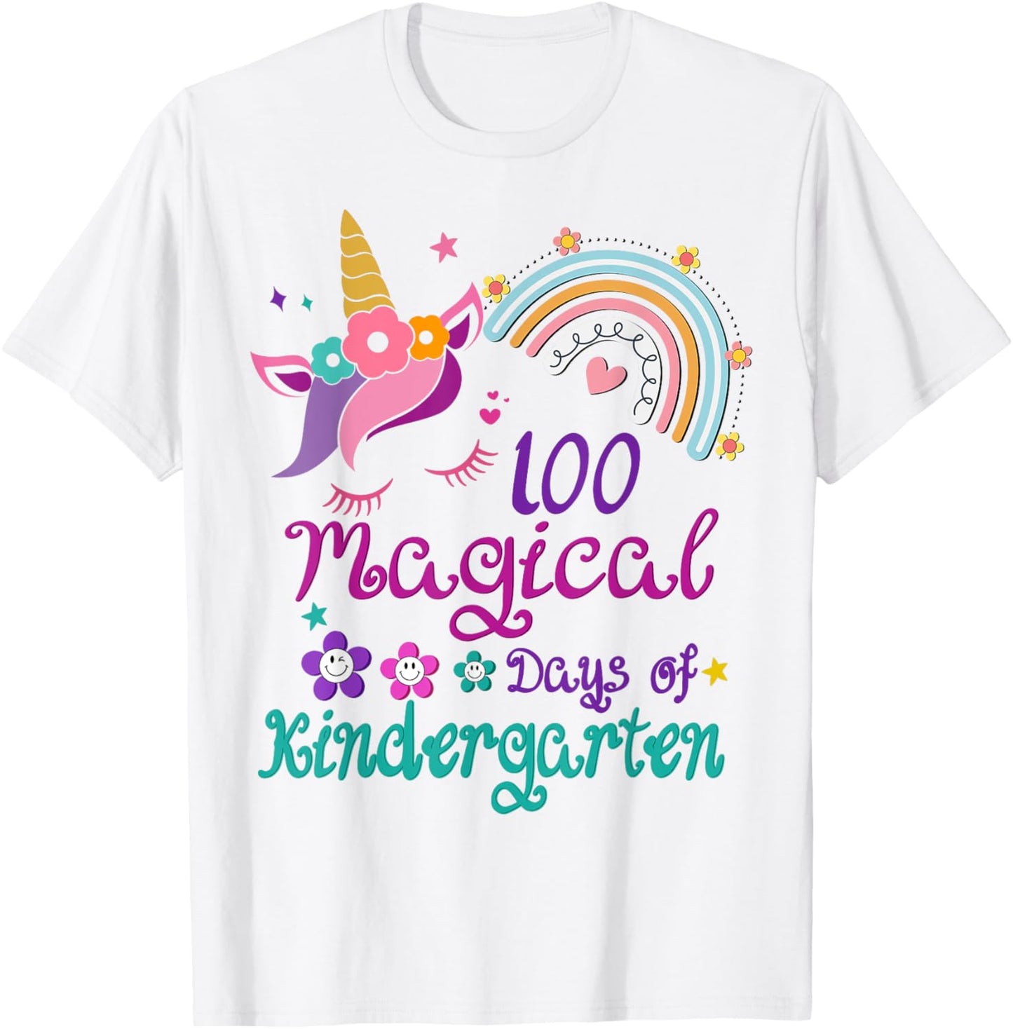 100 Days Of Kindergarten 100th Day School unicorn girls T-Shirt - T-Shirt | White