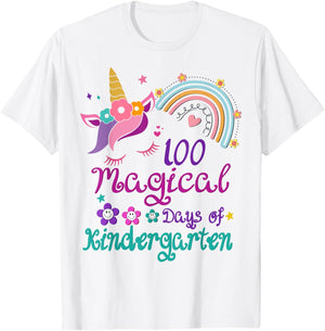 100 Days Of Kindergarten 100th Day School unicorn girls T-Shirt - T-Shirt | White