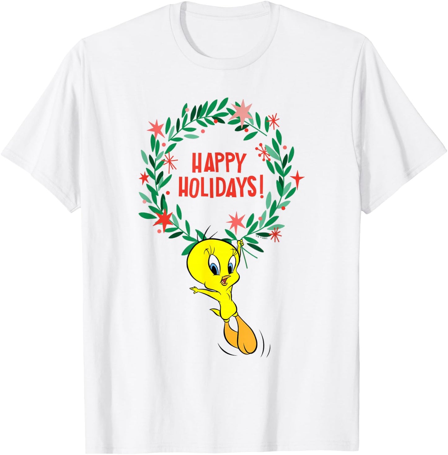 Looney Tunes Christmas Wreath Happy Holidays With Tweety T-Shirt - T-Shirt | White