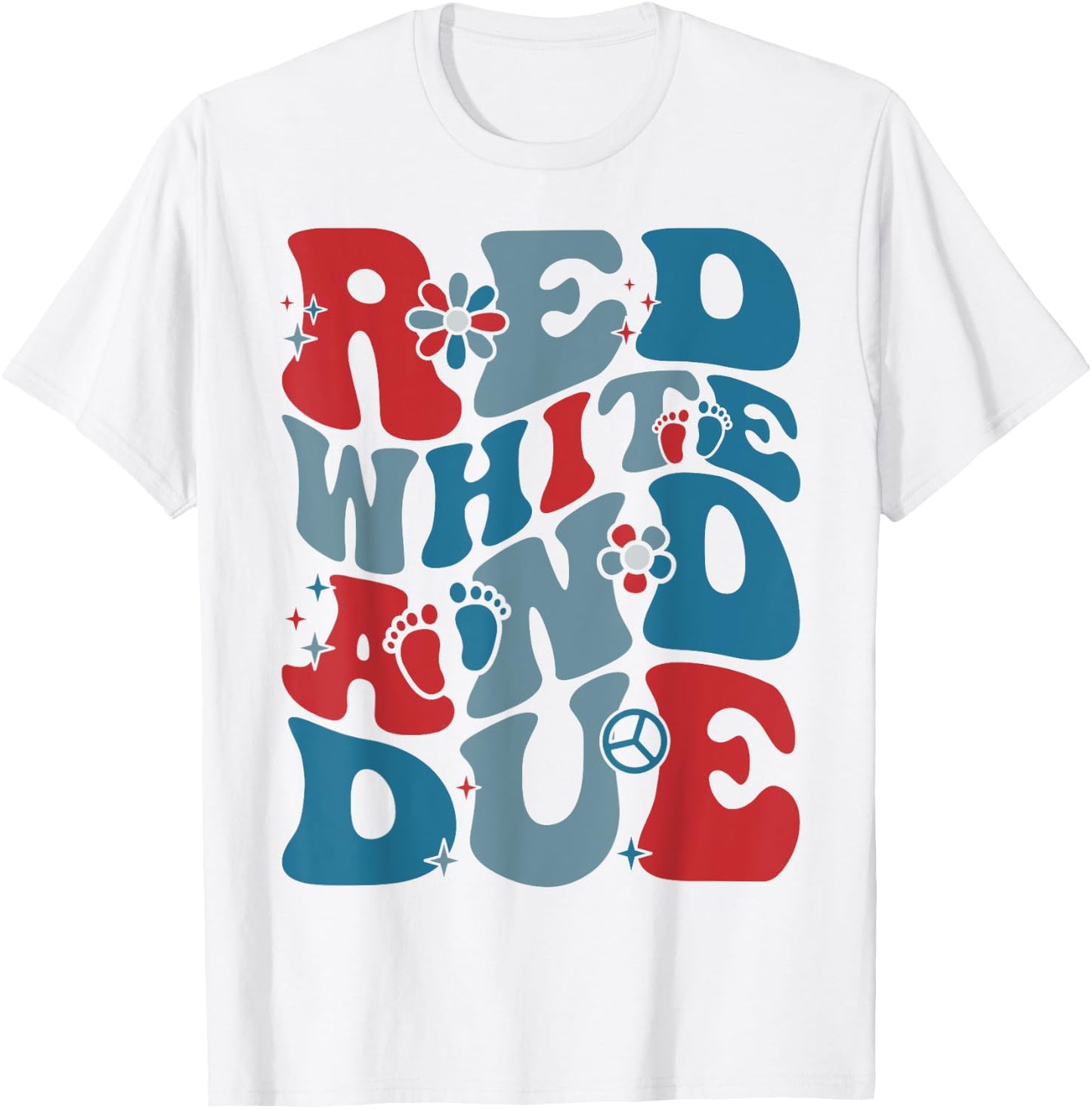 Groovy Red White And Due Baby Shower 4th of July Pregnancy Men T-Shirt - T-Shirt | White