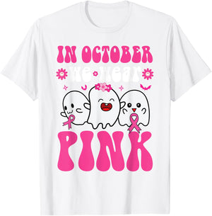Groovy Wear Pink Breast Cancer Warrior Ghost Halloween Girls T-Shirt - T-Shirt | White