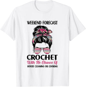 Weekend Forecast Crochet Funny Crocheting Colorful Yarn T-Shirt - T-Shirt | White