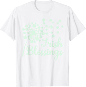 Irish Blessings Dandelion Blowing Shamrocks Celtic Heritage T-Shirt - T-Shirt | White