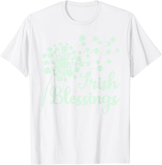 Irish Blessings Dandelion Blowing Shamrocks Celtic Heritage T-Shirt - T-Shirt | White