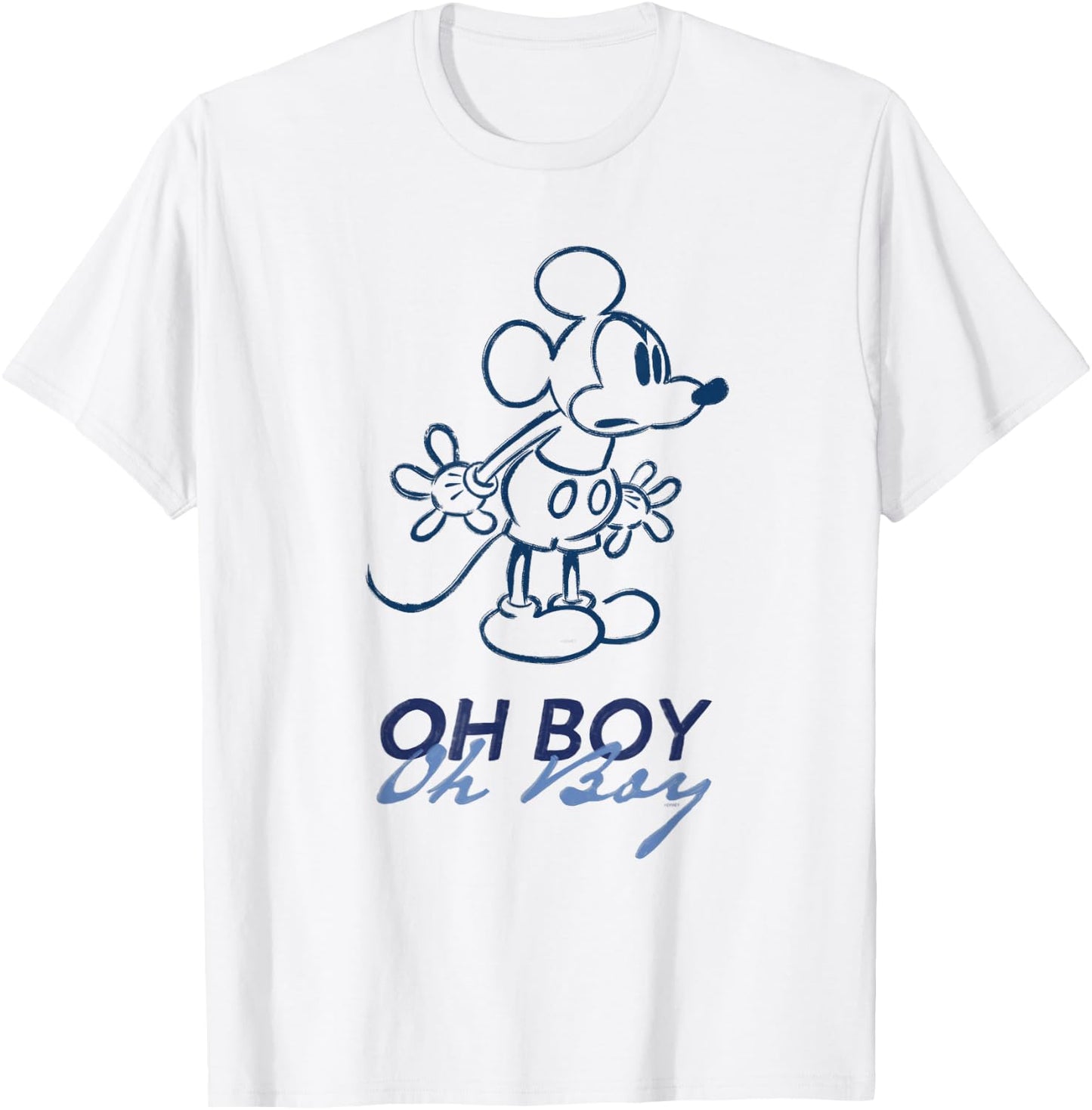 Disney Mickey Mouse Oh Boy Oh Boy Retro Vintage Lineart T-Shirt - T-Shirt | White