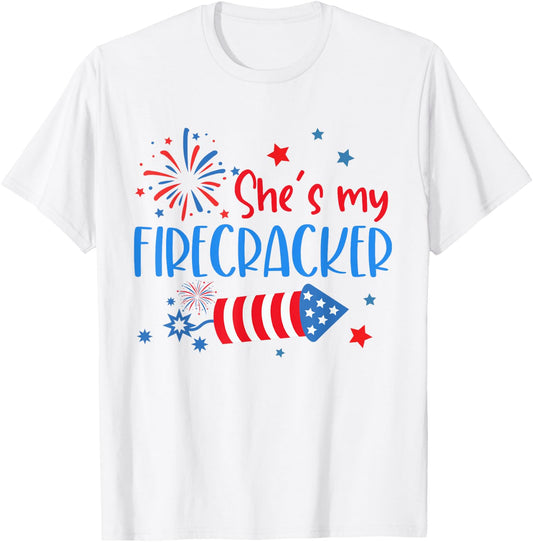 She Is My Firecracker 4th Of July Matching Outfits Couples T-Shirt - T-Shirt | White