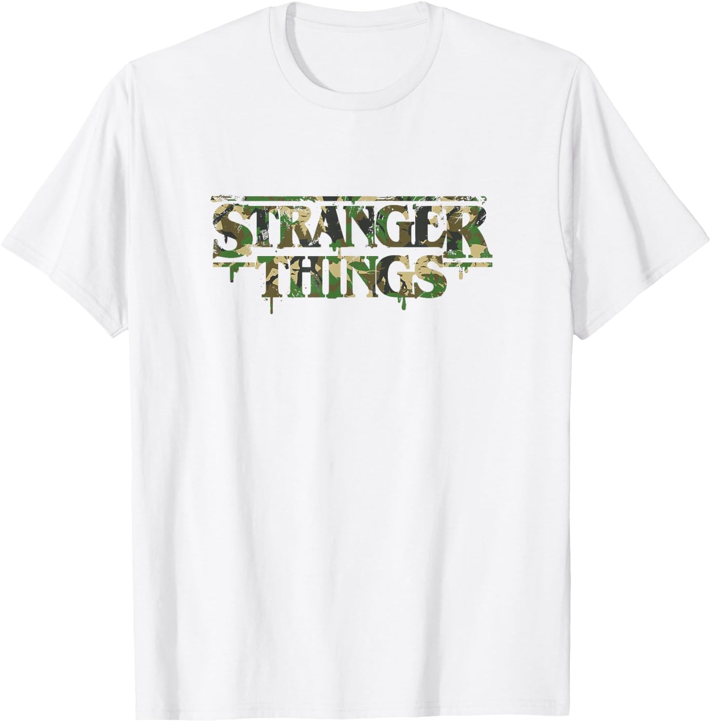 Stranger Things Military Camouflage Dripping Paint Logo T-Shirt - T-Shirt | White