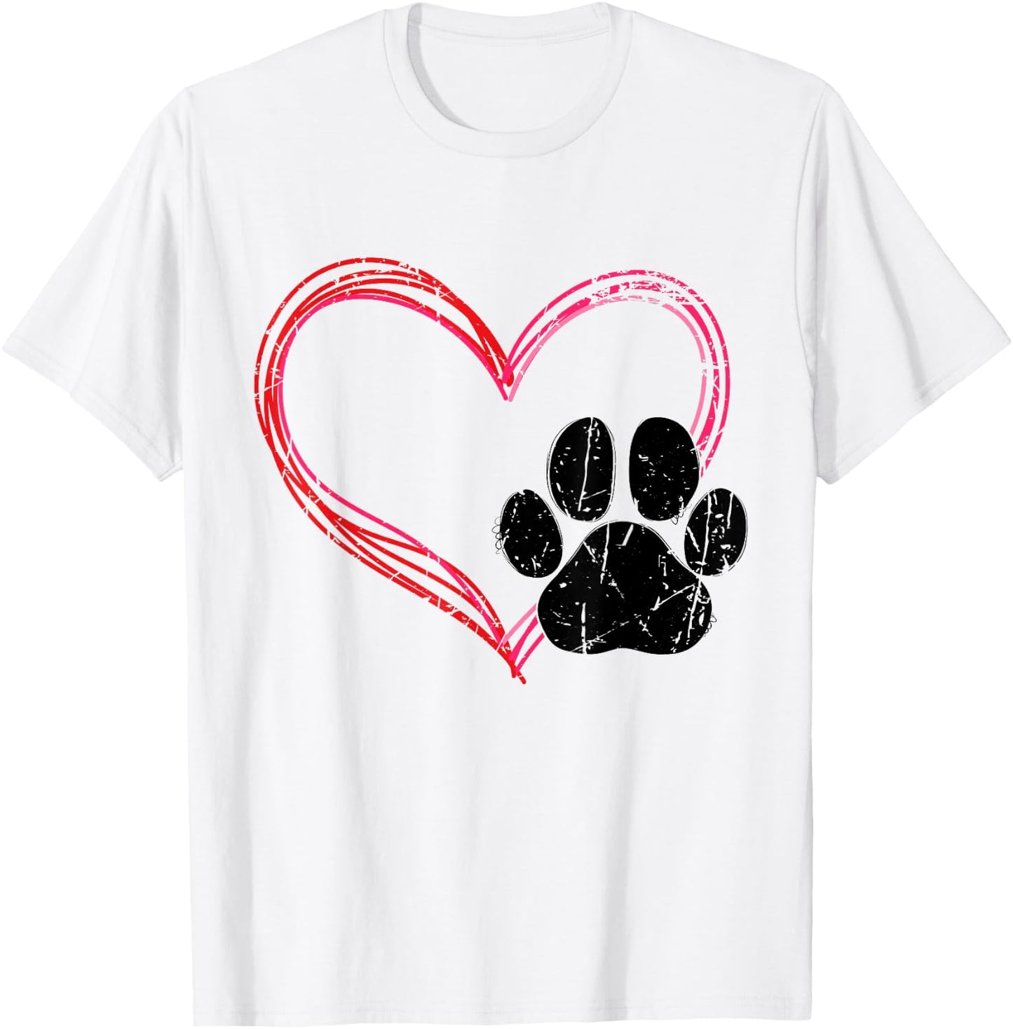 Love Heart Cat Dog Paw Print, Pet Gifts For Valentine's Day T-Shirt - T-Shirt | White