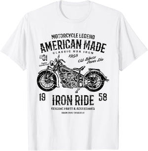 Retro American Vintage Style Motorcycle Distressed Design T-Shirt - T-Shirt | White