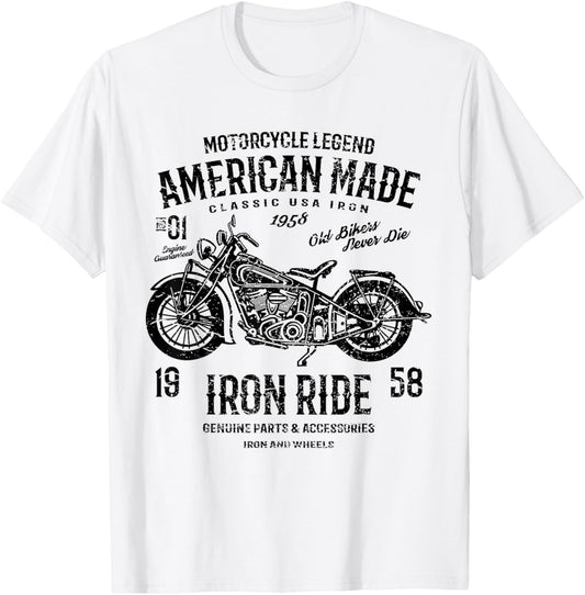 Retro American Vintage Style Motorcycle Distressed Design T-Shirt - T-Shirt | White