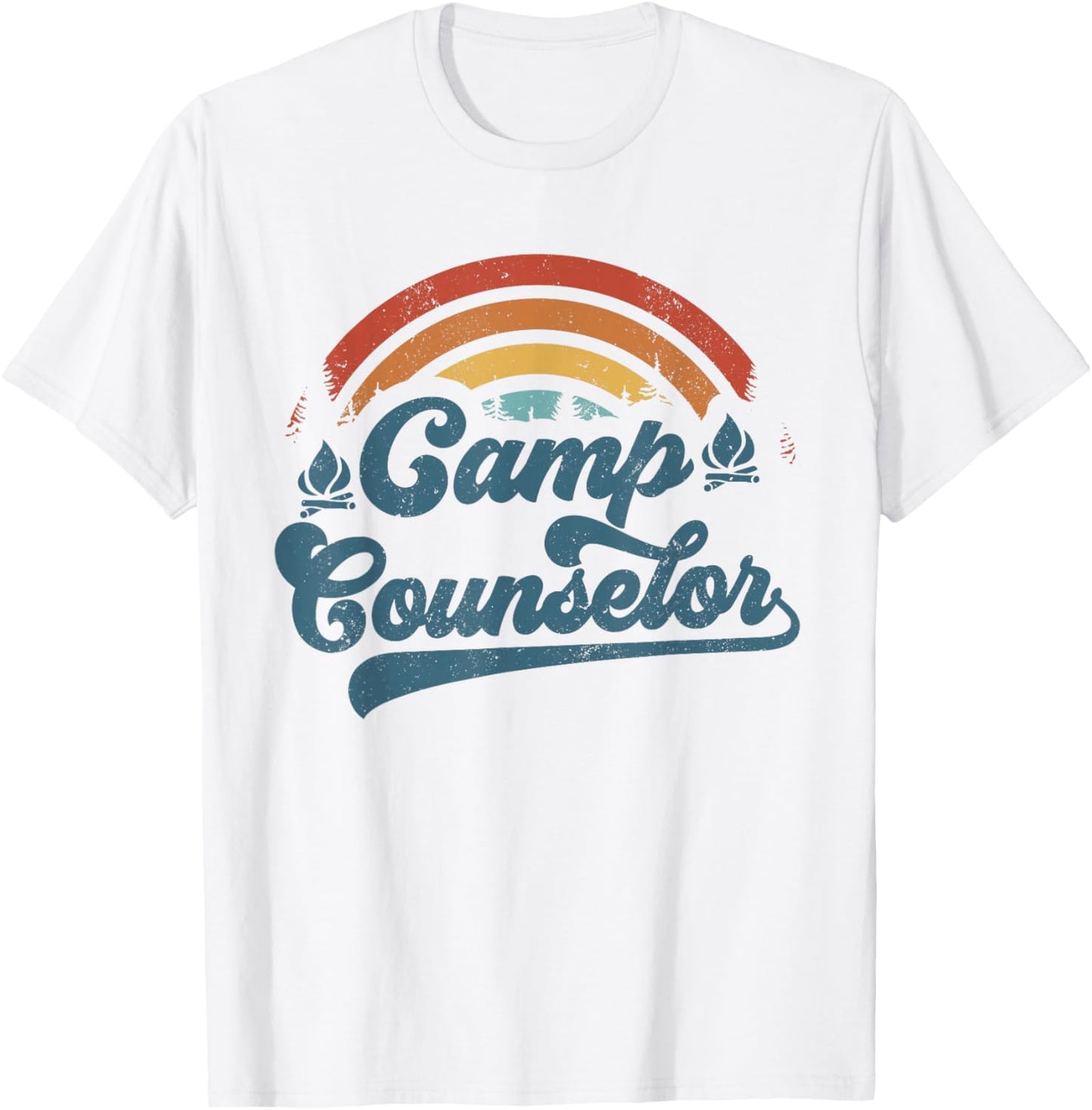Summer Camp Counselor Staff Groovy Rainbow Camp Counselor T-Shirt - T-Shirt | White