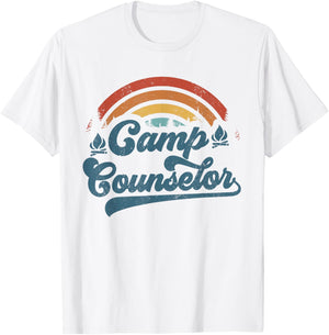 Summer Camp Counselor Staff Groovy Rainbow Camp Counselor T-Shirt - T-Shirt | White