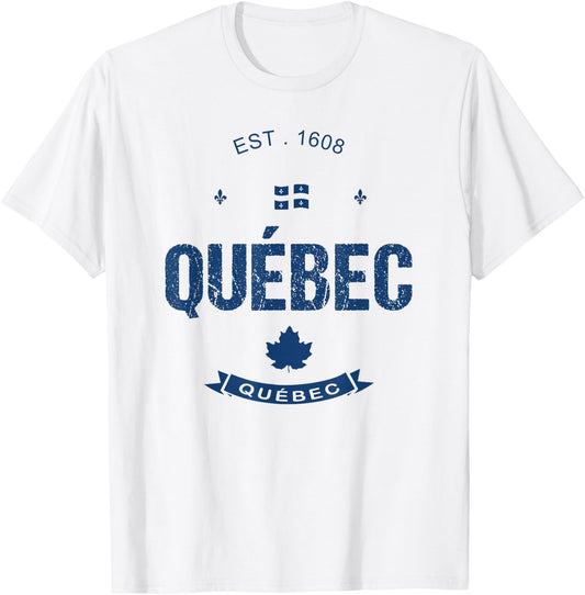 Holiday Vacation Quebec Travel Souvenirs Designs Quebec City Flag - Men's Classic Fit Short Sleeve - White - Small T-Shirt - T-Shirt | White