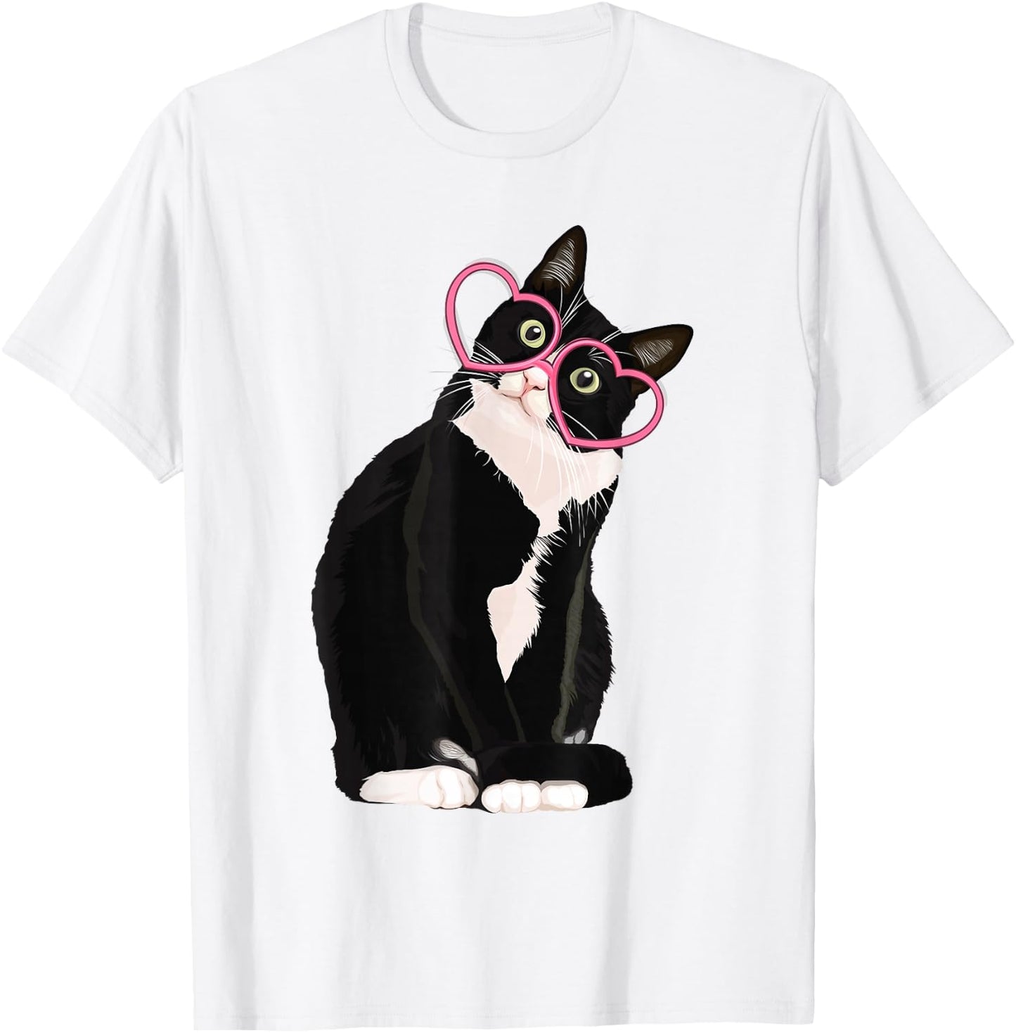 Cool Black Cat Kitten Red Heart Glasses Happy valentines Day T-Shirt - T-Shirt | White