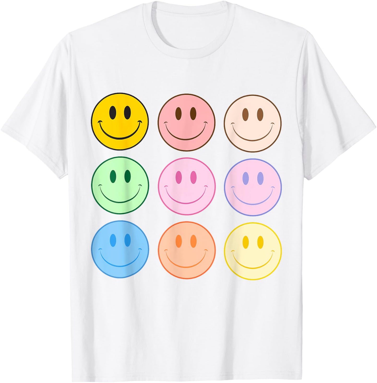 Retro Happy Face Colorful - Smile Face Trendy T-Shirt - T-Shirt | White